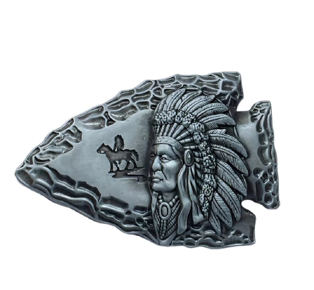 5377 Indian Chief Arrowhead Belt Buckle Native American Indian Chief Belt